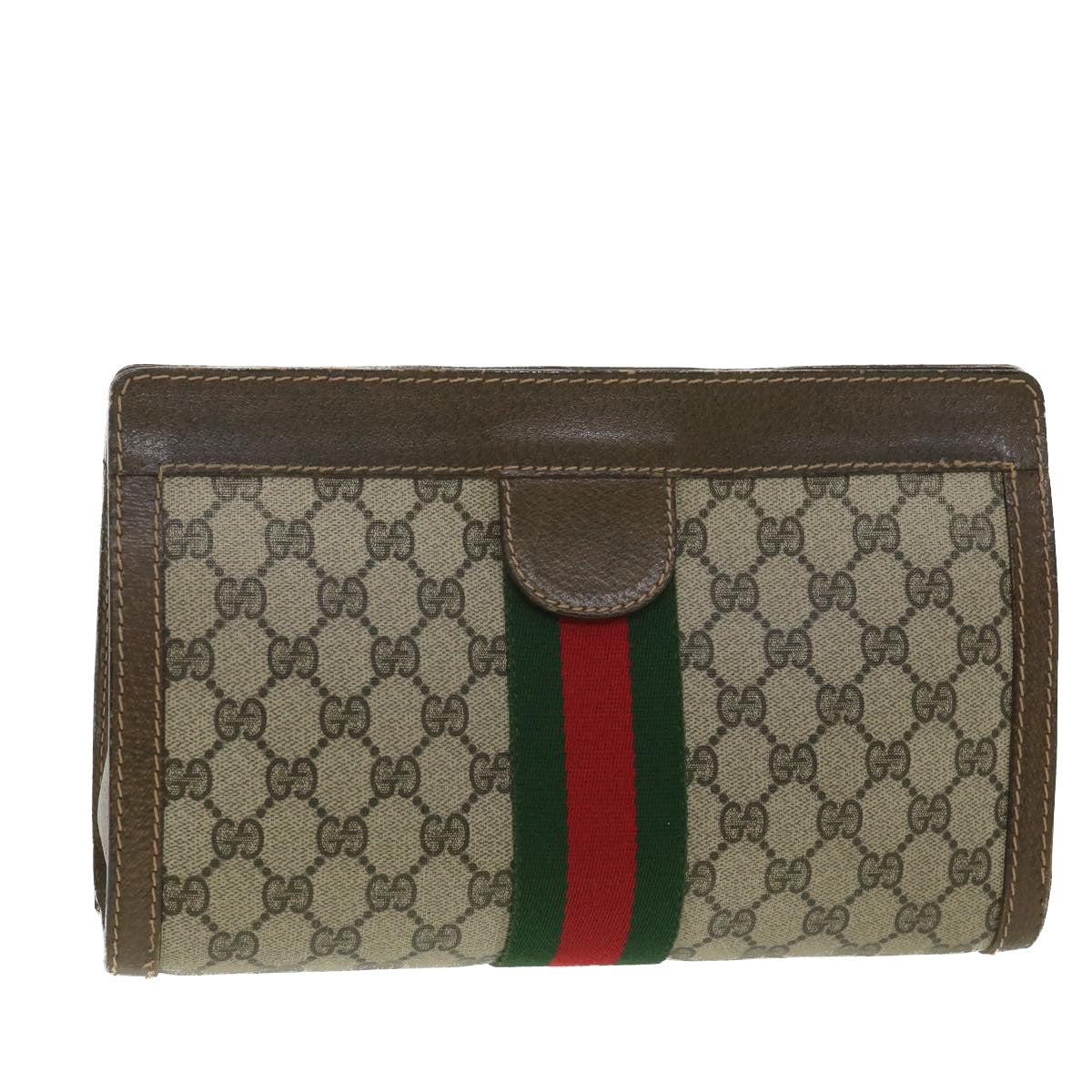 GUCCI GG Canvas Web Sherry Line Clutch Bag Beige Red Green 010.378 Auth 36471