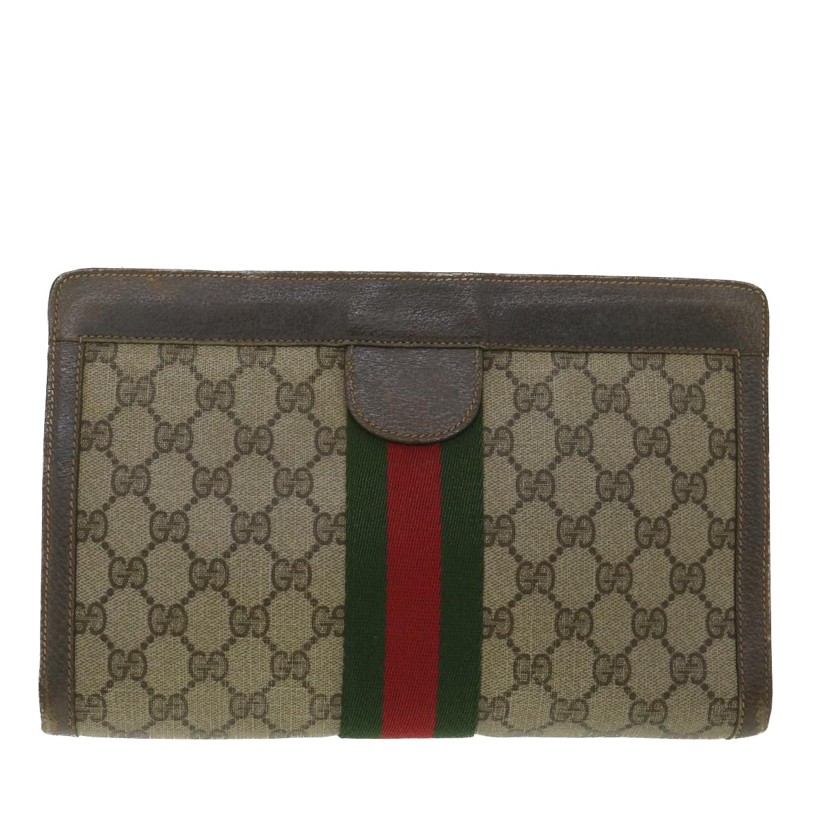 GUCCI GG Canvas Web Sherry Line Clutch Bag Beige Red Green 8901002 Auth 36490