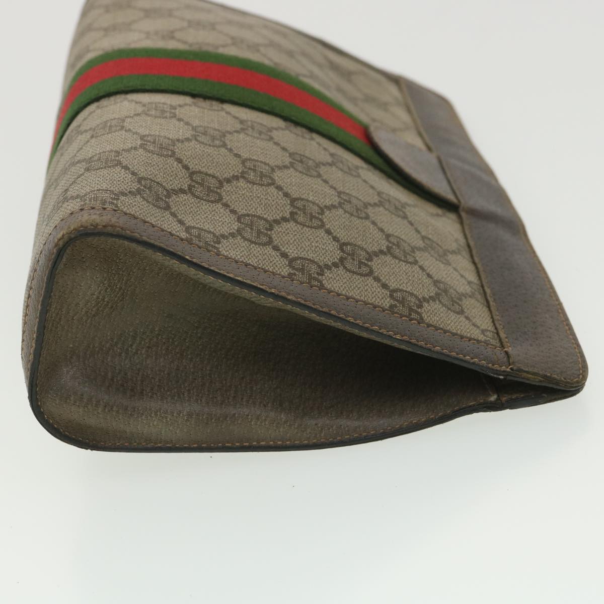 GUCCI GG Canvas Web Sherry Line Clutch Bag Beige Red Green 8901002 Auth 36490