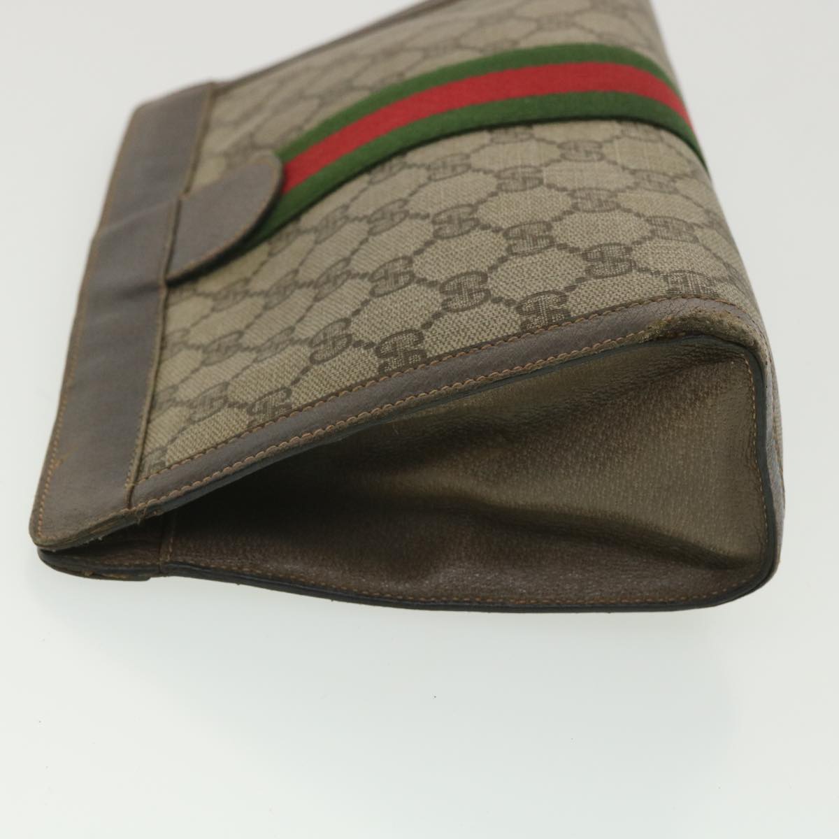 GUCCI GG Canvas Web Sherry Line Clutch Bag Beige Red Green 8901002 Auth 36490