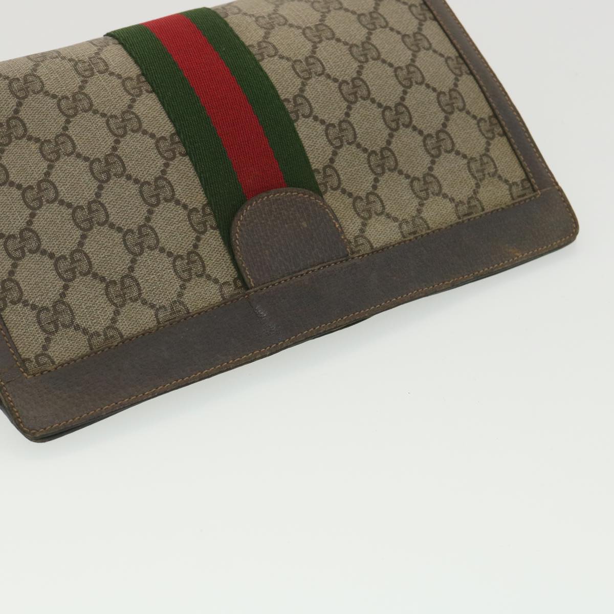 GUCCI GG Canvas Web Sherry Line Clutch Bag Beige Red Green 8901002 Auth 36490