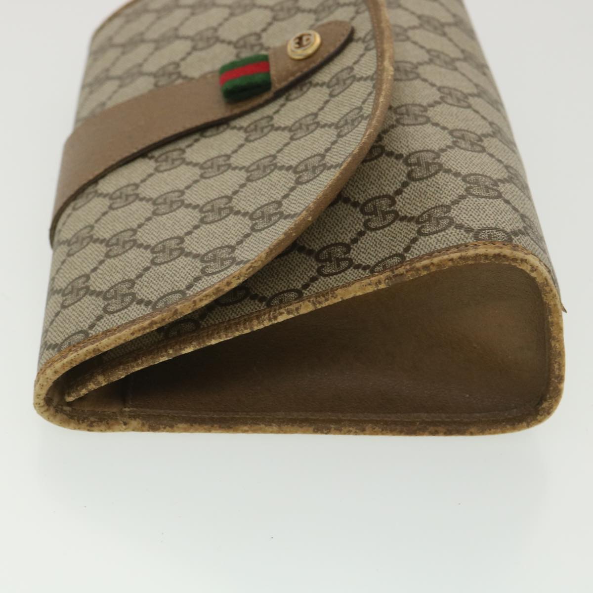 GUCCI Web Sherry Line GG Canvas Clutch Bag PVC Leather Beige Green 89 Auth 36492