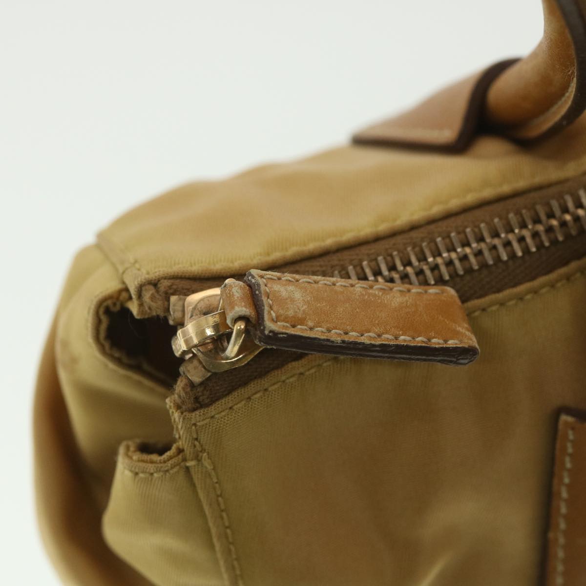 PRADA Shoulder Bag Nylon Leather Beige Auth 36531