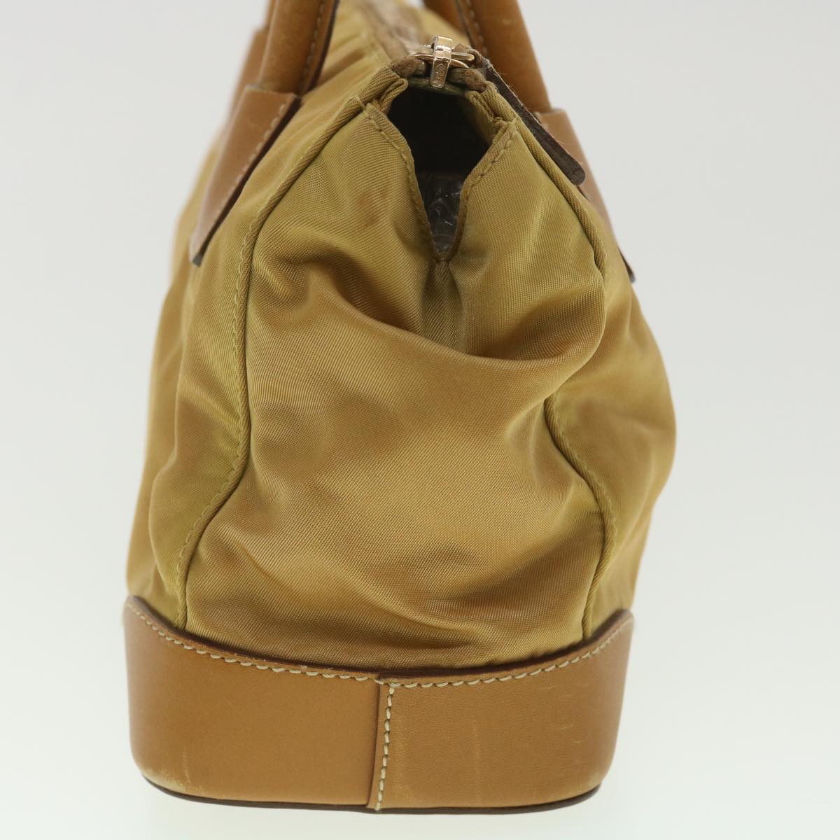 PRADA Shoulder Bag Nylon Leather Beige Auth 36531