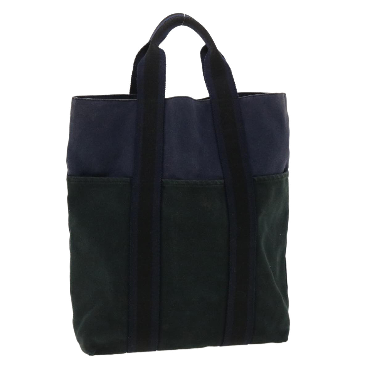 HERMES Fourre Tout Tote Bag Canvas Navy Black Green Auth 36558