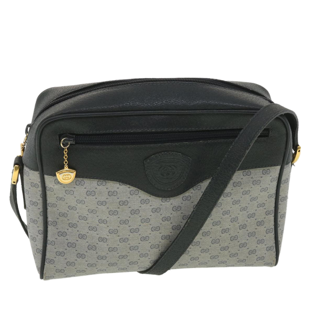 GUCCI Micro GG Canvas Shoulder Bag Navy Gray 001.56.0852 Auth 36585