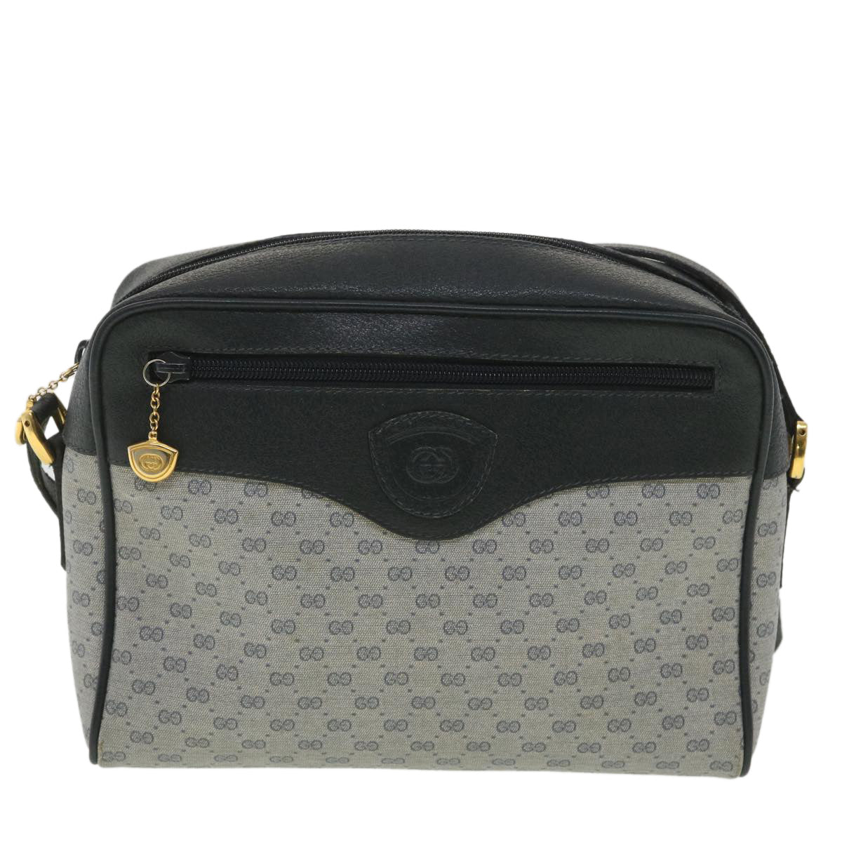 GUCCI Micro GG Canvas Shoulder Bag Navy Gray 001.56.0852 Auth 36585