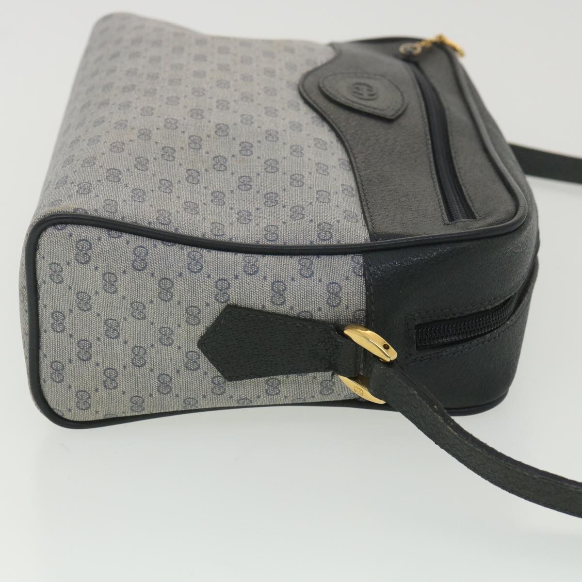 GUCCI Micro GG Canvas Shoulder Bag Navy Gray 001.56.0852 Auth 36585