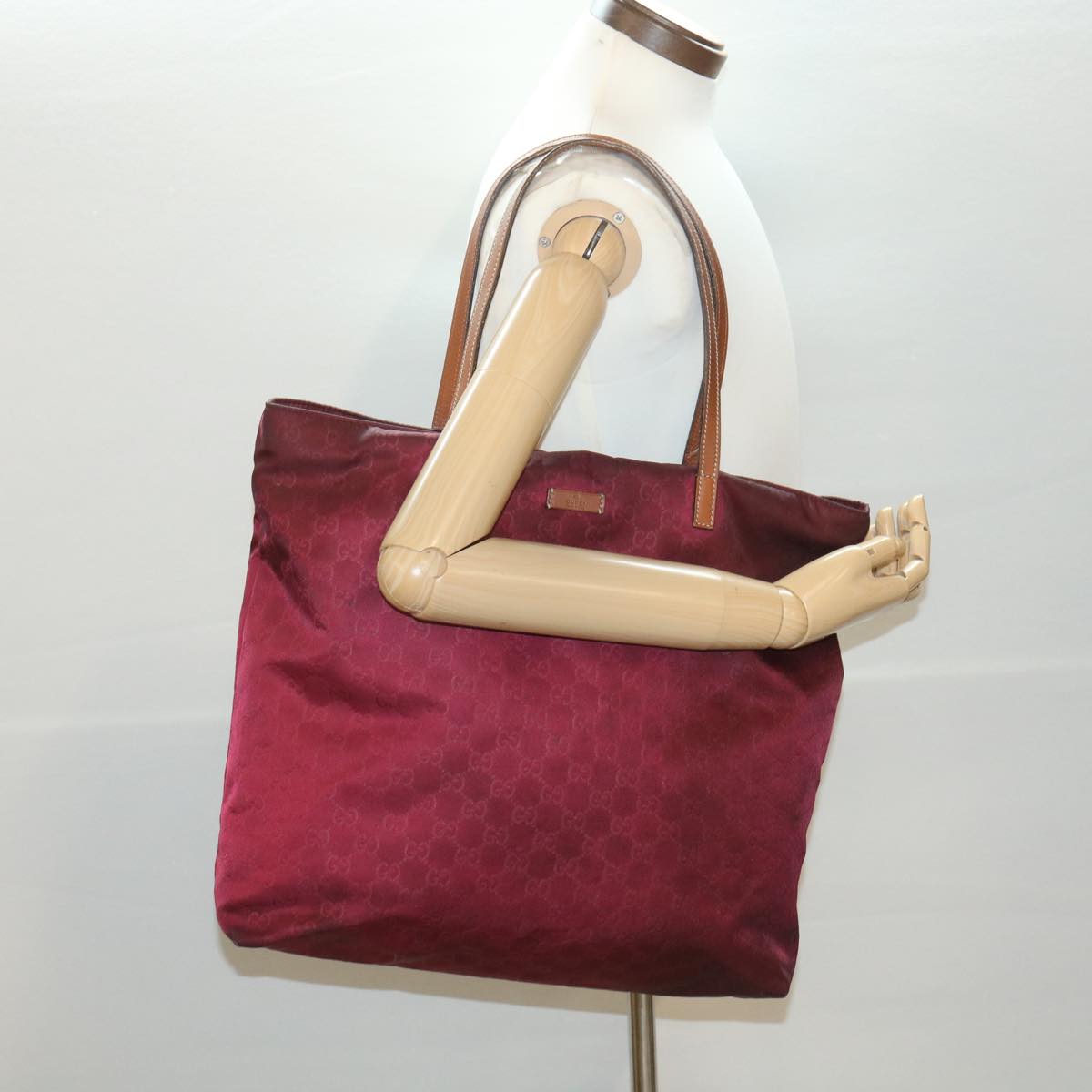 GUCCI GG Canvas Tote Bag Wine Red 295252 Auth 36590