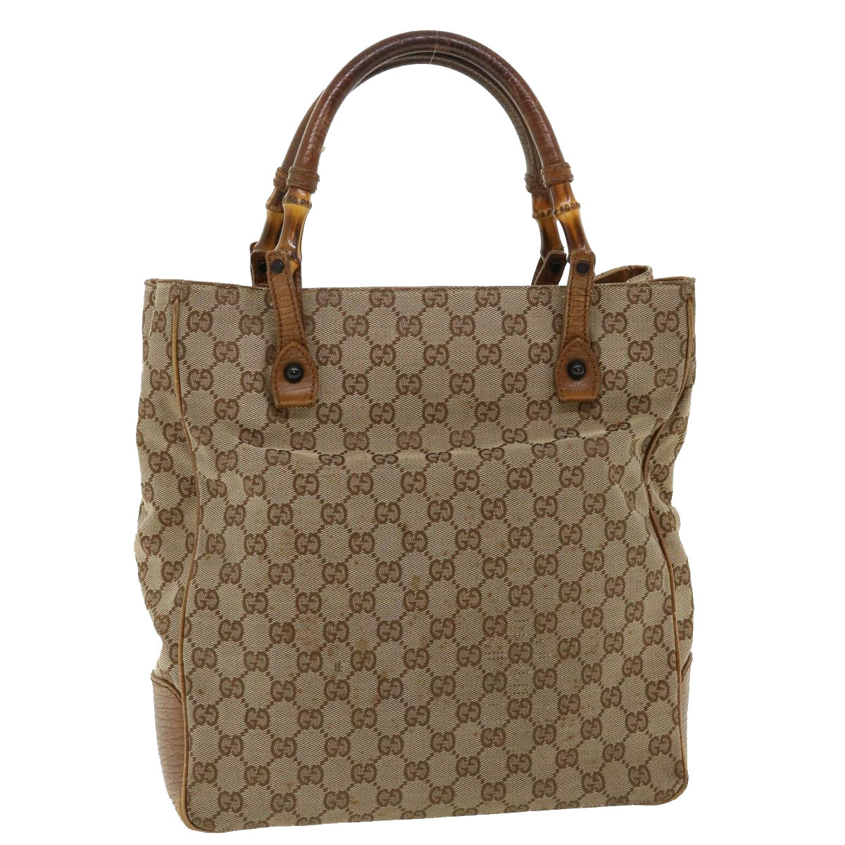 GUCCI GG Canvas Bamboo Hand Bag Beige 112530 Auth 36619