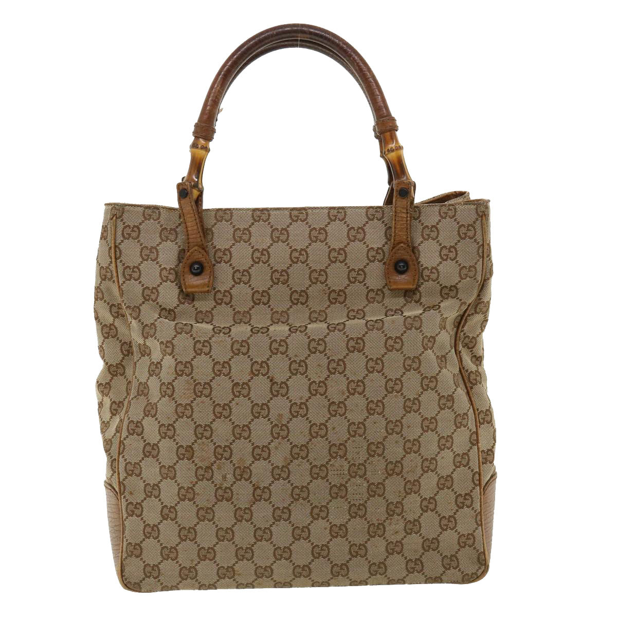 GUCCI GG Canvas Bamboo Hand Bag Beige 112530 Auth 36619