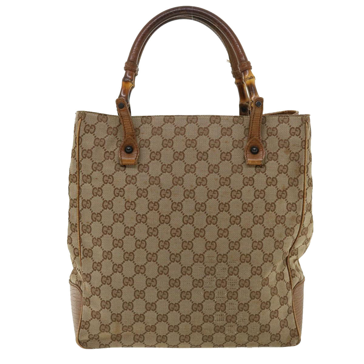 GUCCI GG Canvas Bamboo Hand Bag Beige 112530 Auth 36619