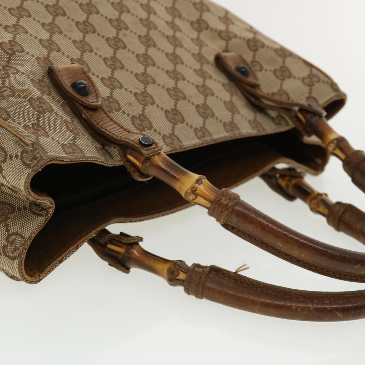 GUCCI GG Canvas Bamboo Hand Bag Beige 112530 Auth 36619