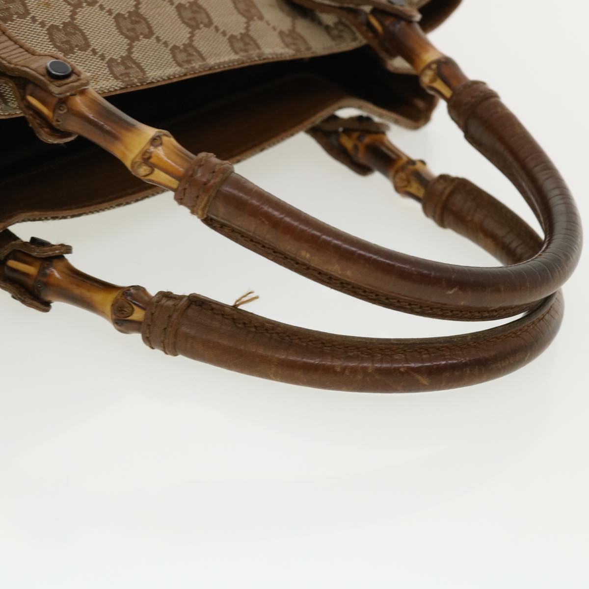 GUCCI GG Canvas Bamboo Hand Bag Beige 112530 Auth 36619