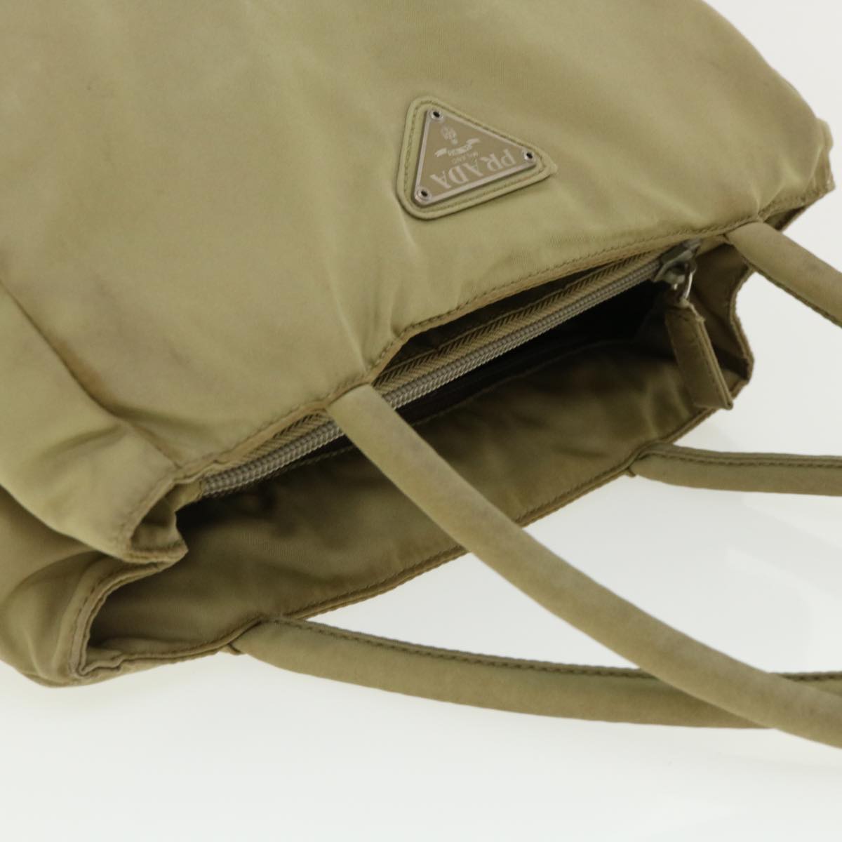 PRADA Hand Bag Nylon Khaki Auth 36628