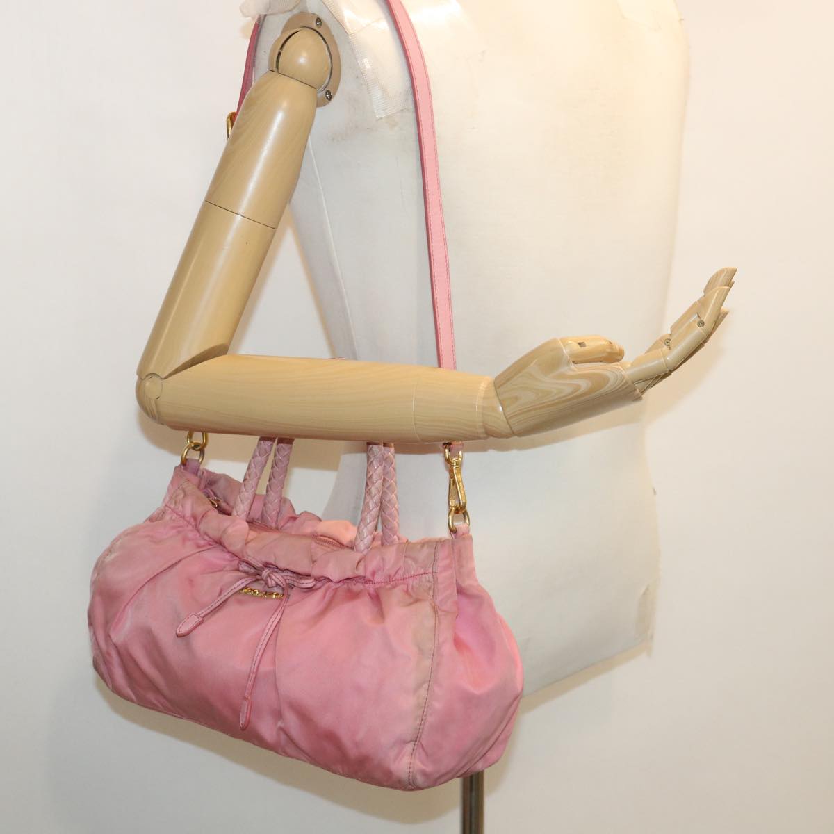PRADA Hand Bag Nylon 2way Pink Auth 36630