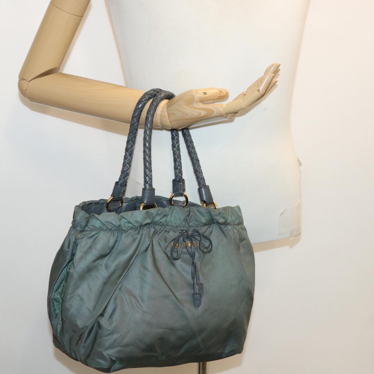 PRADA Hand Bag Nylon Gray Auth 36632