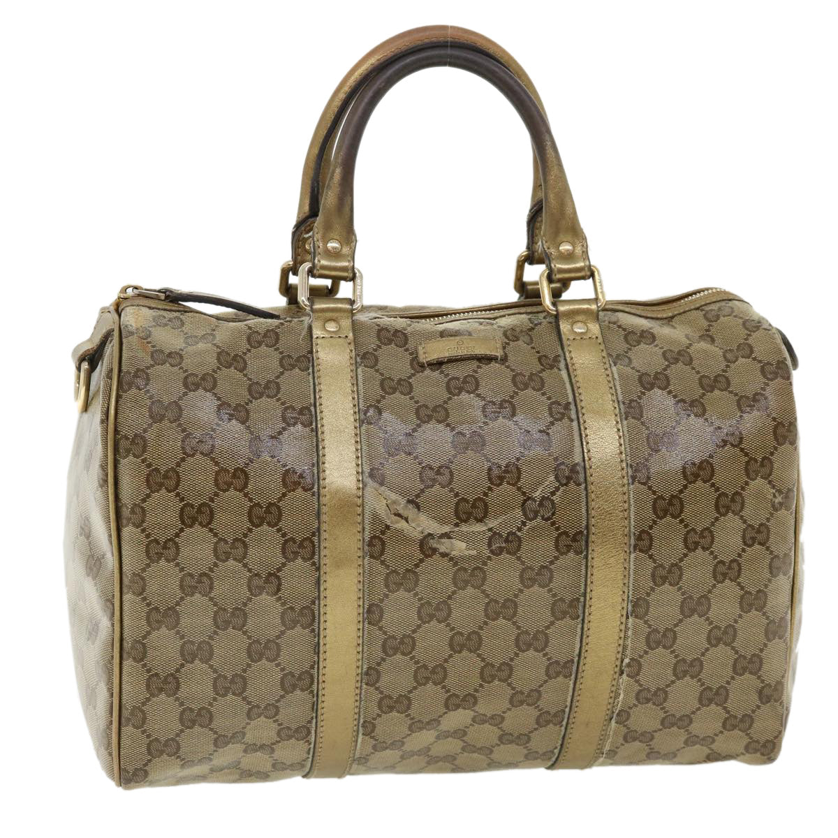 GUCCI GG crystal Boston Bag Coated Canvas Beige Gold 193603 Auth 36636