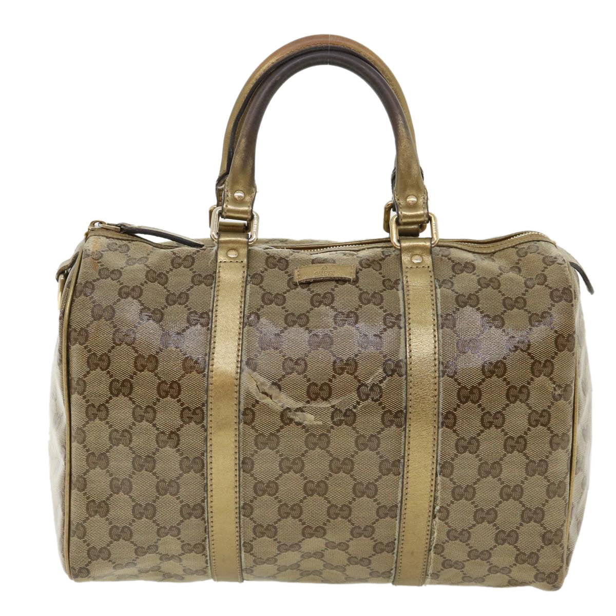 GUCCI GG crystal Boston Bag Coated Canvas Beige Gold 193603 Auth 36636