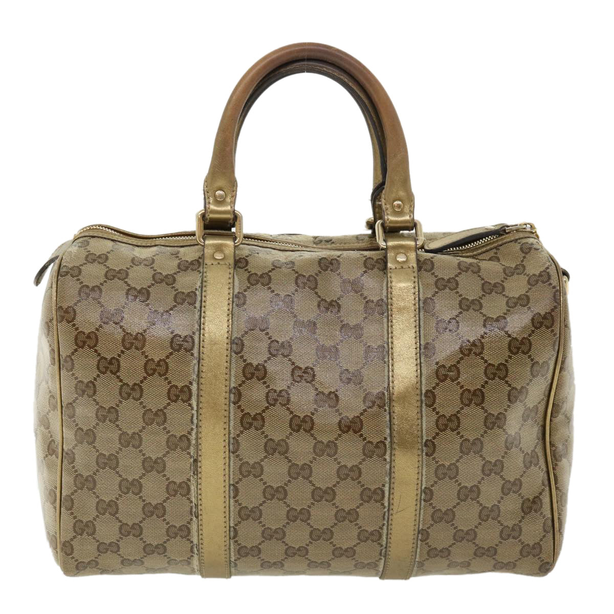 GUCCI GG crystal Boston Bag Coated Canvas Beige Gold 193603 Auth 36636