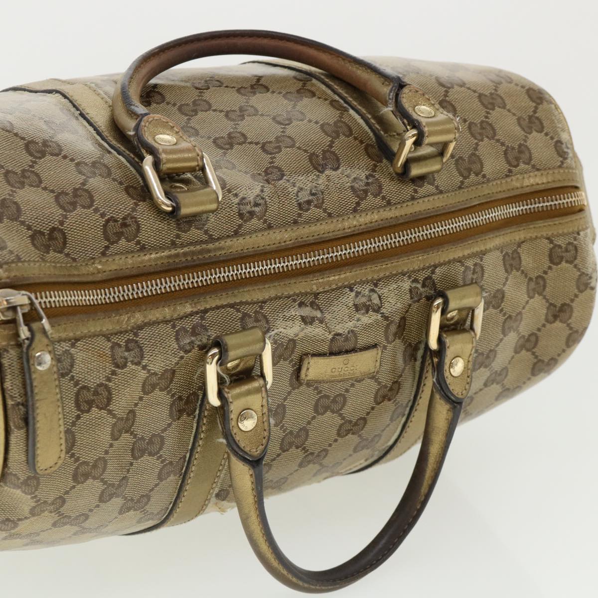 GUCCI GG crystal Boston Bag Coated Canvas Beige Gold 193603 Auth 36636