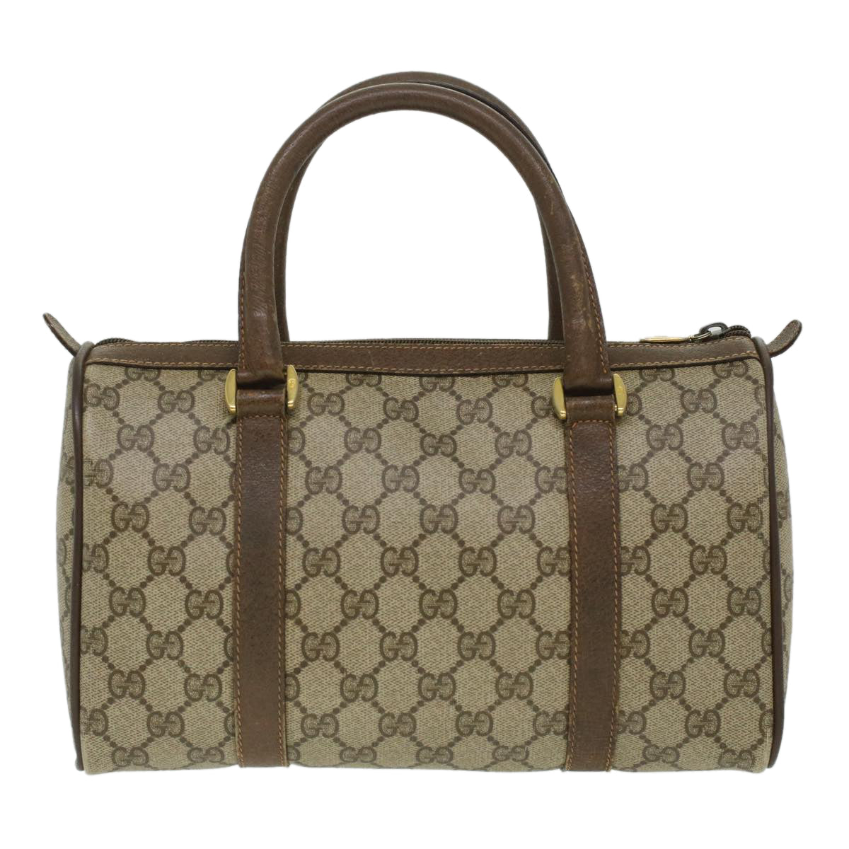 GUCCI Web Sherry Line GG Canvas Boston Bag PVC Leather Beige Green Auth 36638 - 0