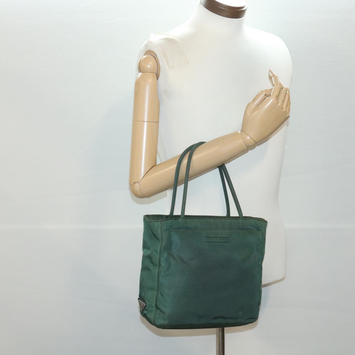 PRADA Hand Bag Nylon Green Auth 36639