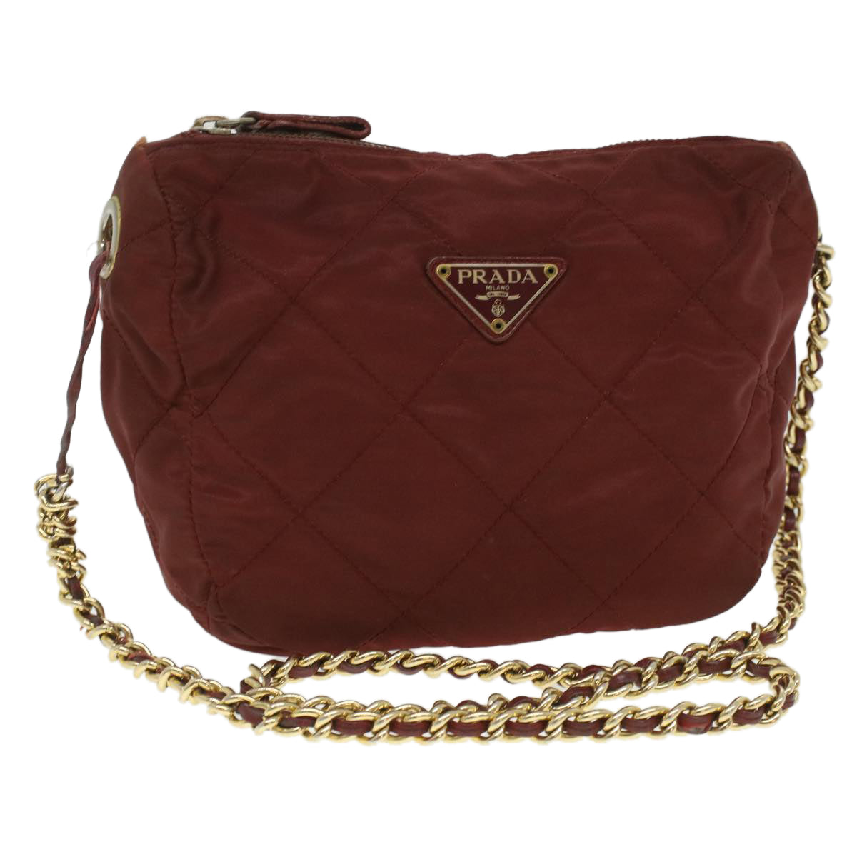 PRADA Chain Shoulder Bag Nylon Red Auth 36645
