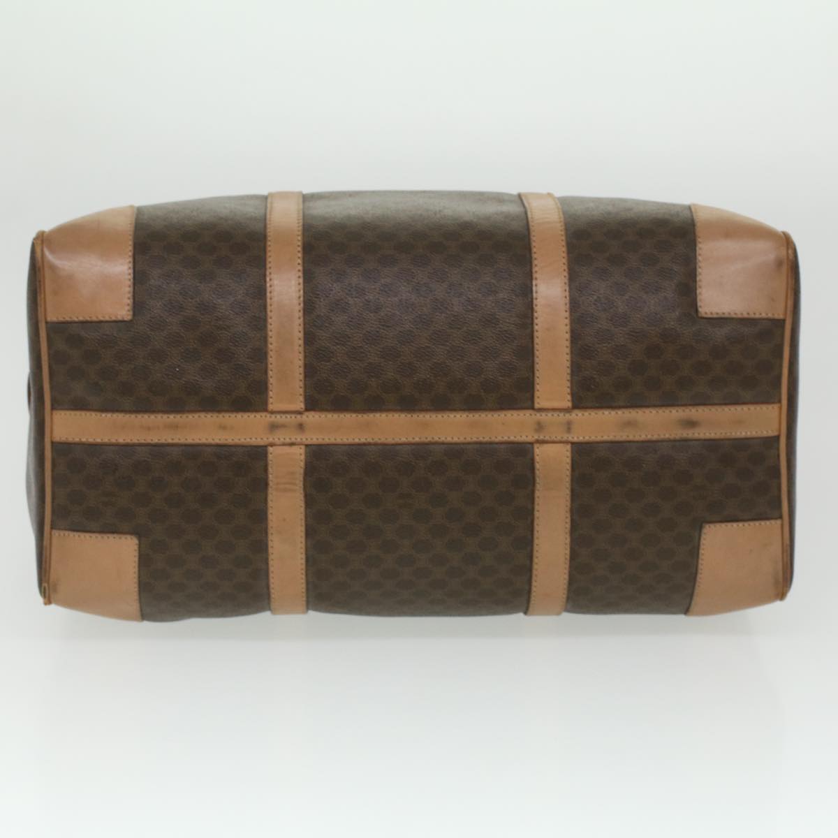 CELINE Macadam Canvas Boston Bag PVC Leather Brown Auth 36671