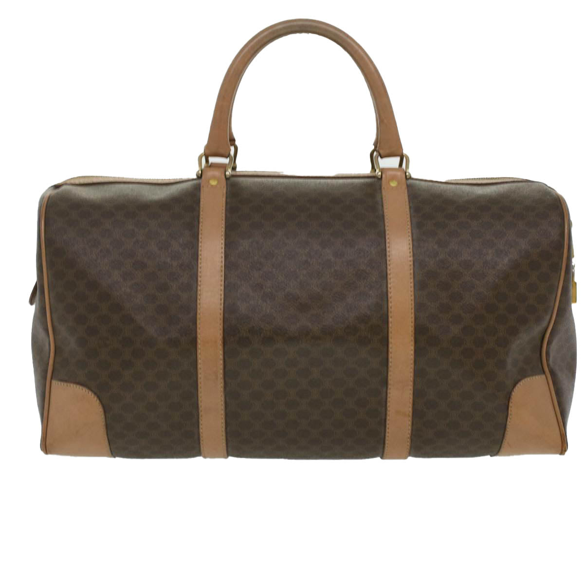 CELINE Macadam Canvas Boston Bag PVC Leather Brown Auth 36671 - 0