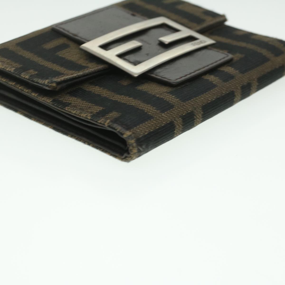 FENDI Zucca Canvas Wallet Black Brown 2401-8M0023-029 Auth 36688