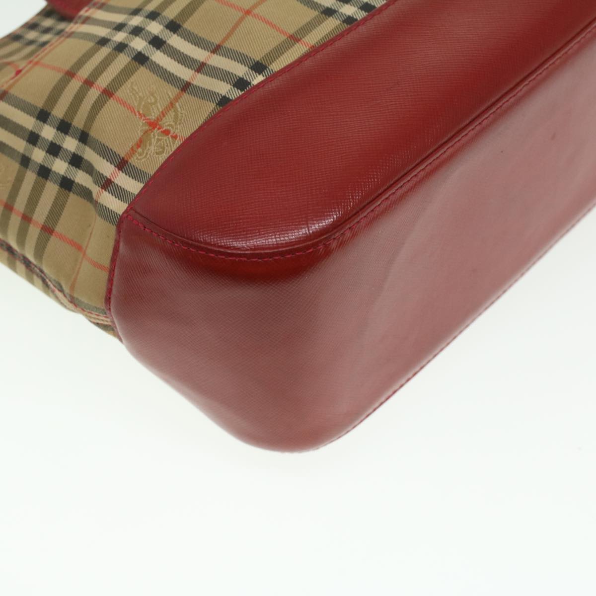 BURBERRY Nova Check Hand Bag Nylon Beige Red Auth 36702