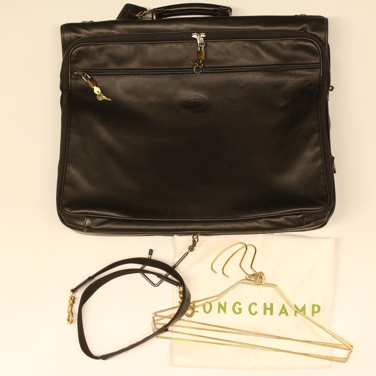 LONGCHAMP Garment Cover Leather Black Auth 36729