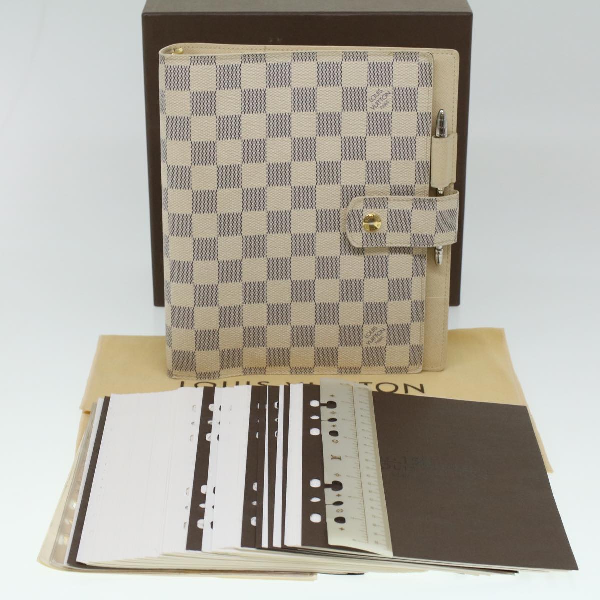 LOUIS VUITTON Damier Azur Agenda GM Day Planner Cover R20708 LV Auth 36775A