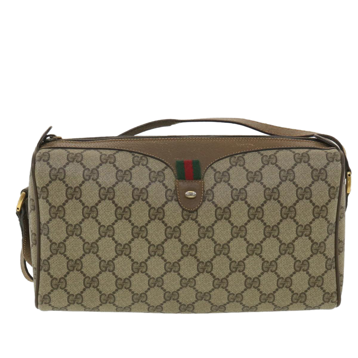 GUCCI GG Canvas Web Sherry Line Shoulder Bag Beige Red 89.02.012 Auth 36784