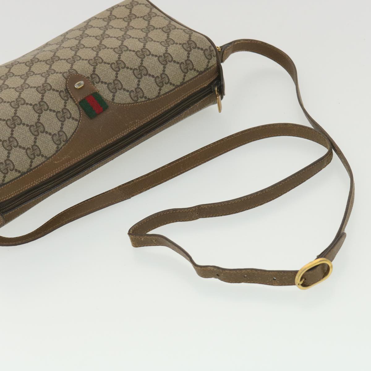 GUCCI GG Canvas Web Sherry Line Shoulder Bag Beige Red 89.02.012 Auth 36784