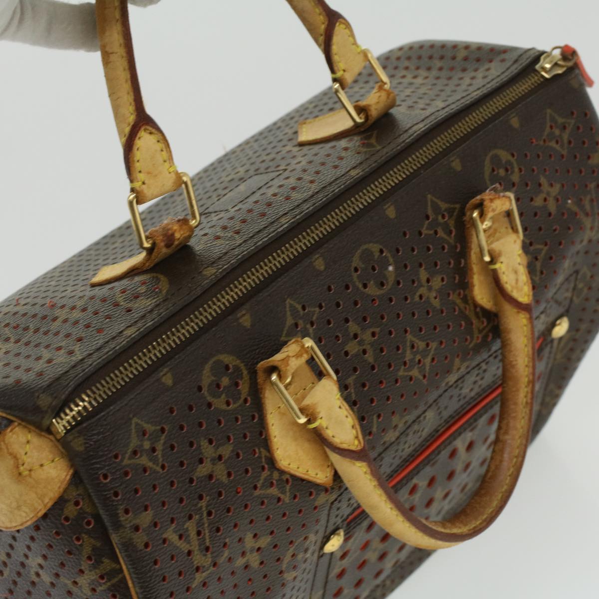 LOUIS VUITTON Monogram Perfo Speedy 30 Hand Bag Orange M95182 LV Auth 36879