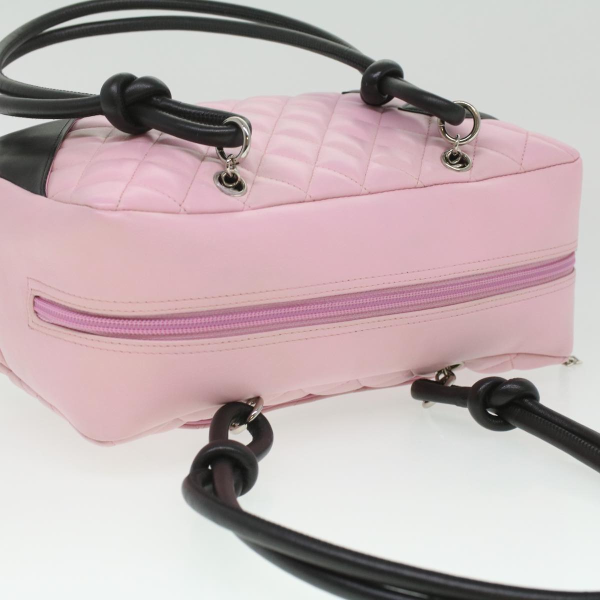 CHANEL Cambon Line Shoulder Bag Leather Pink Black CC Auth 36958