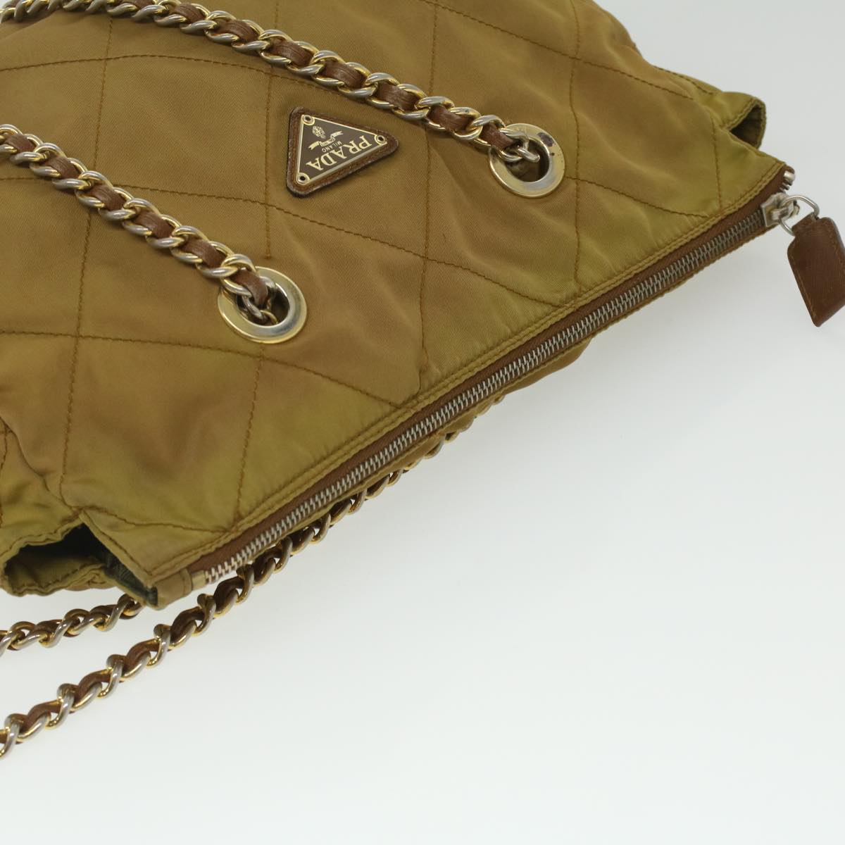 PRADA Quilted Chain Shoulder Bag Nylon Brown Auth 36965