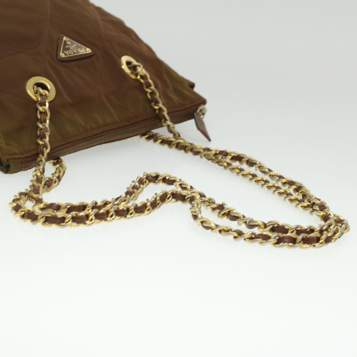 PRADA Quilted Chain Shoulder Bag Nylon Brown Auth 36967