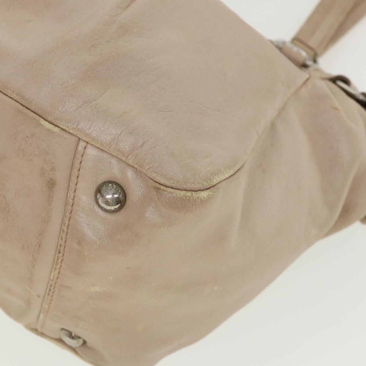 PRADA Shoulder Bag Leather Beige Auth 37088