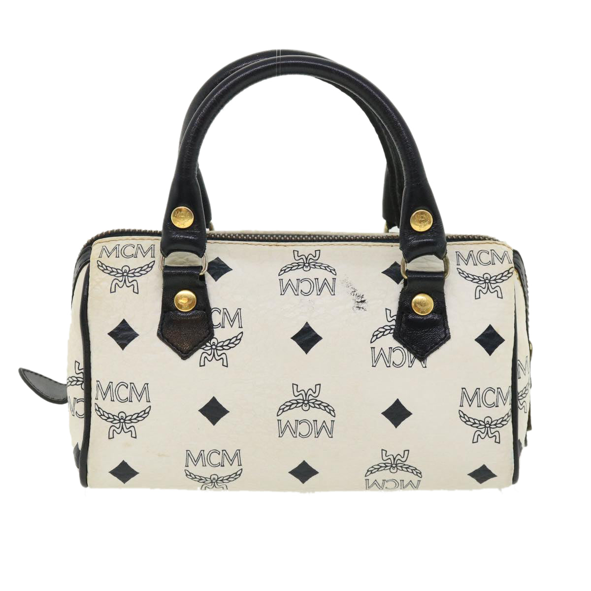 MCM Vicetos Logogram Hand Bag PVC Leather 2way White Auth 37089