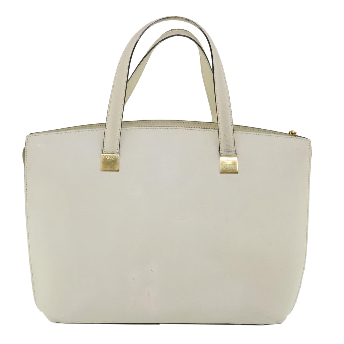 CELINE Shoulder Bag Leather White Auth 37091