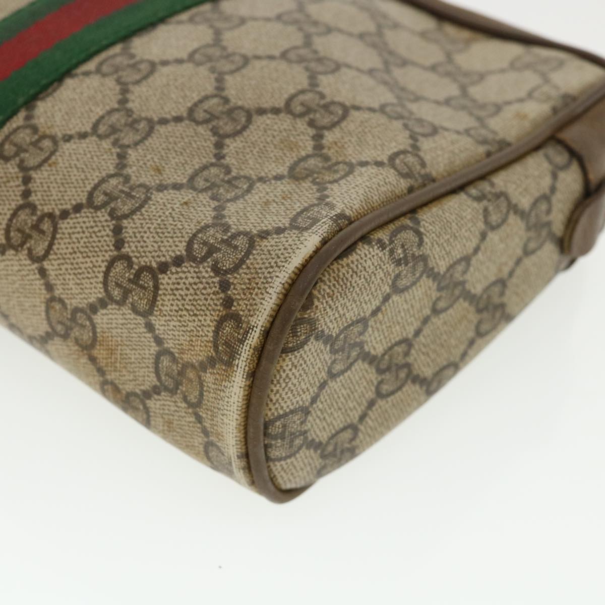 GUCCI Web Sherry Line GG Canvas Clutch Bag PVC Leather Beige Green Auth 37094