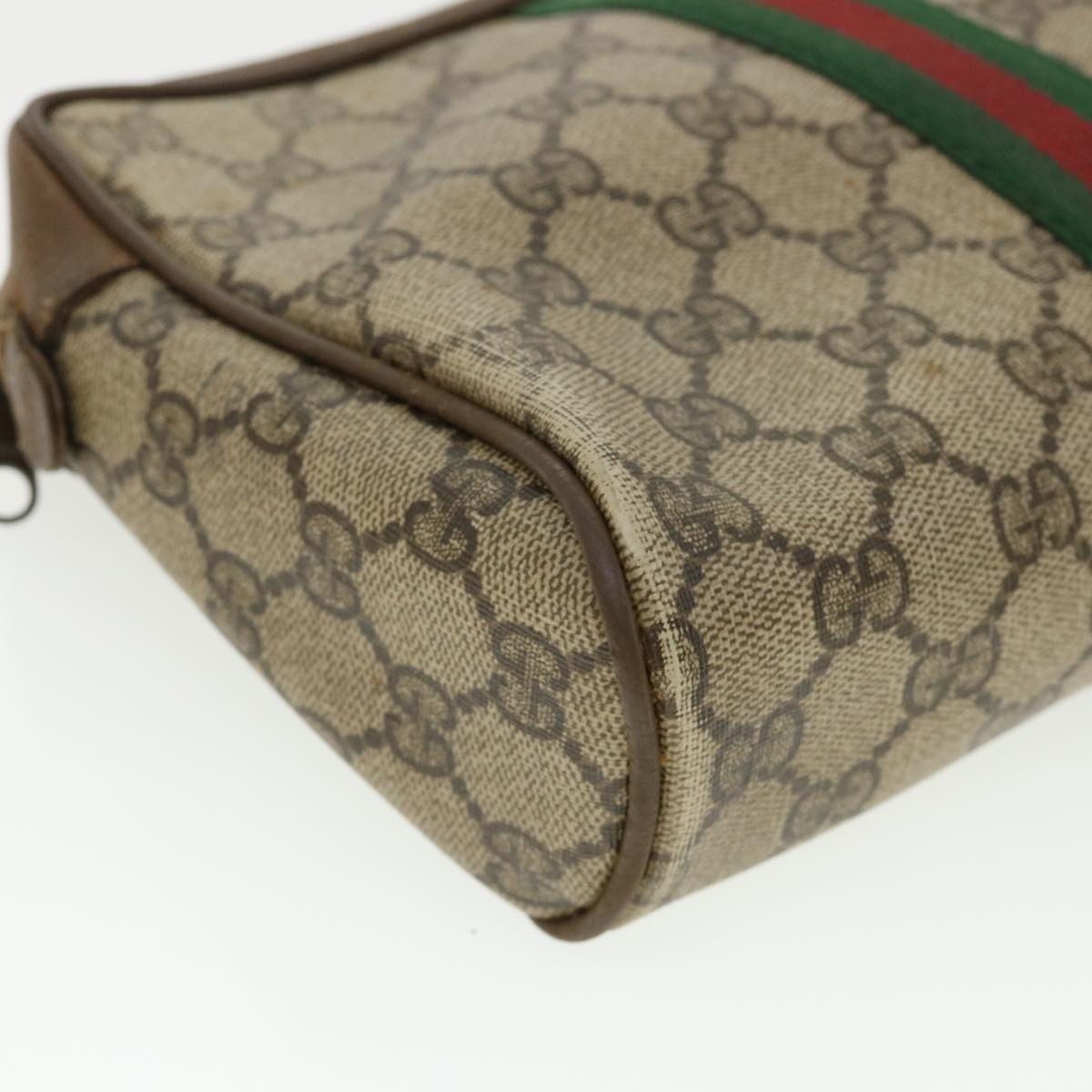 GUCCI Web Sherry Line GG Canvas Clutch Bag PVC Leather Beige Green Auth 37094