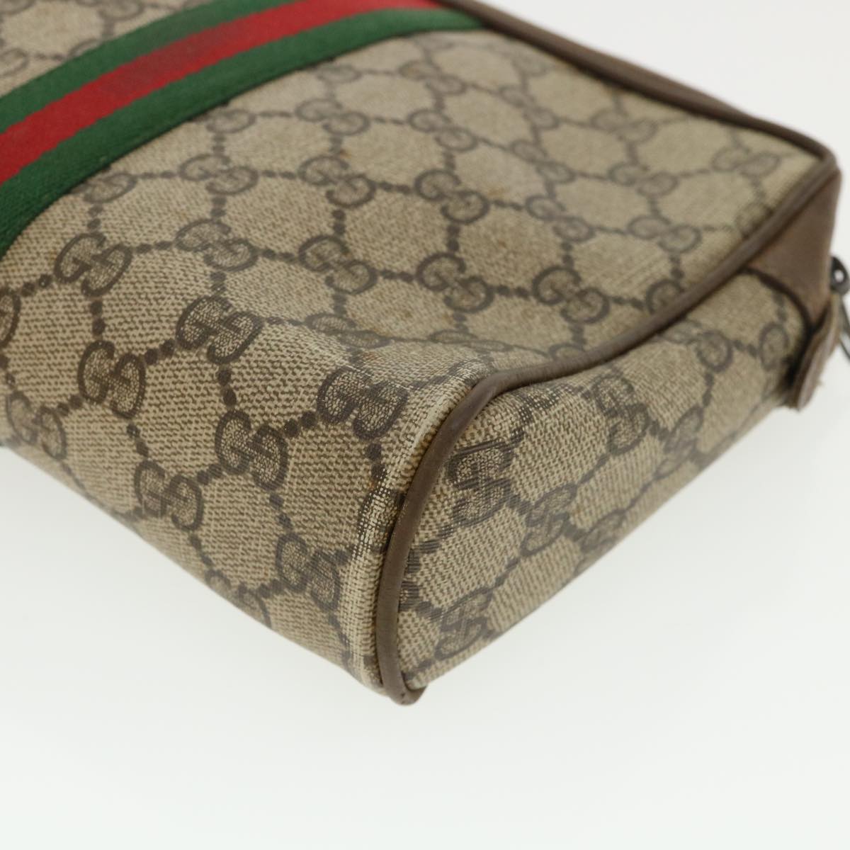 GUCCI Web Sherry Line GG Canvas Clutch Bag PVC Leather Beige Green Auth 37094