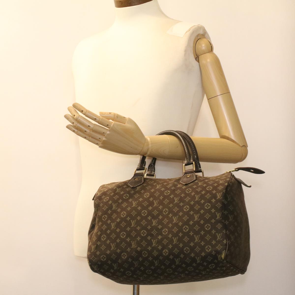 LOUIS VUITTON Monogram Mini Lin Speedy 30 Hand Bag Ebene M95224 LV Auth 37104