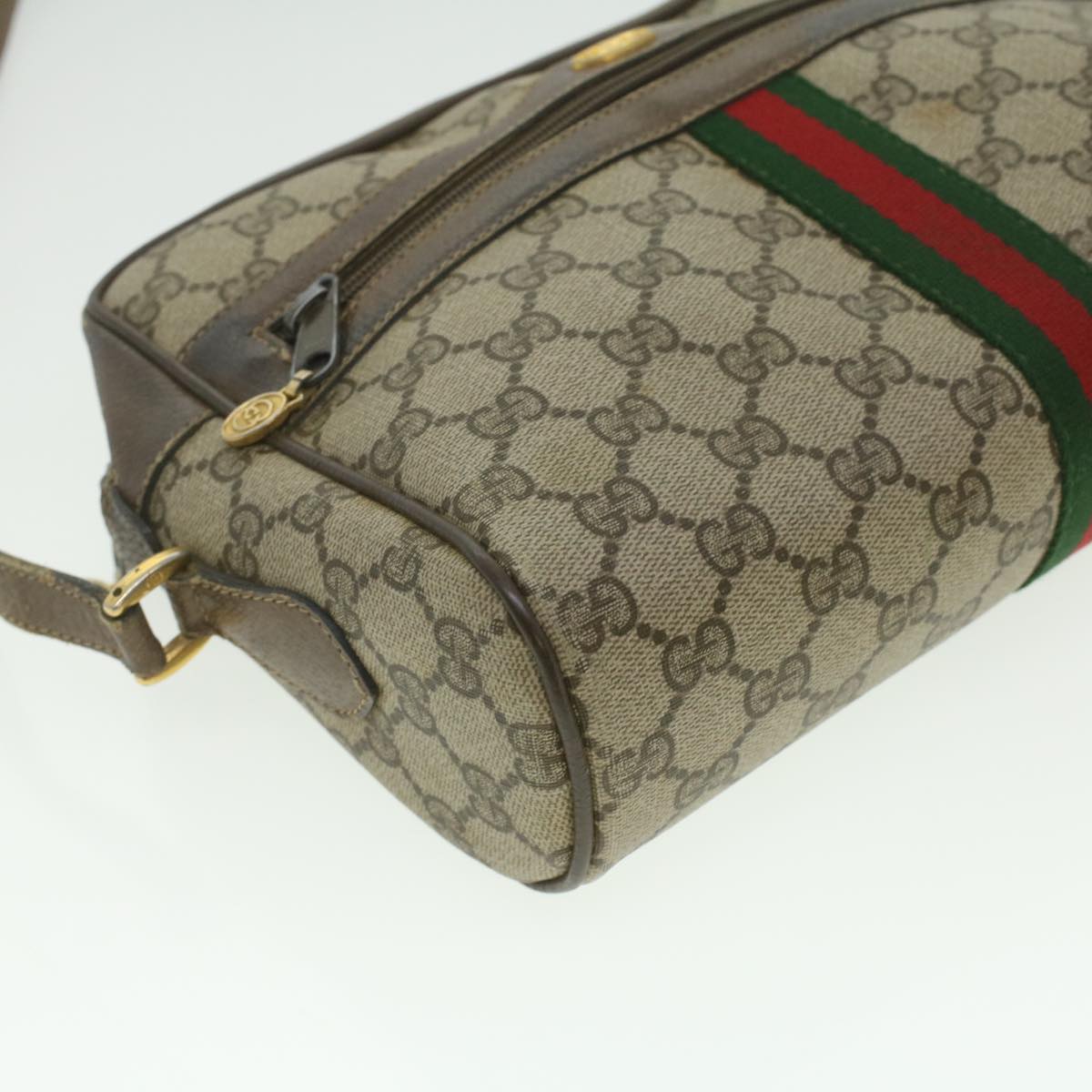 GUCCI GG Canvas Web Sherry Line Shoulder Bag Beige Red Green Auth 37155