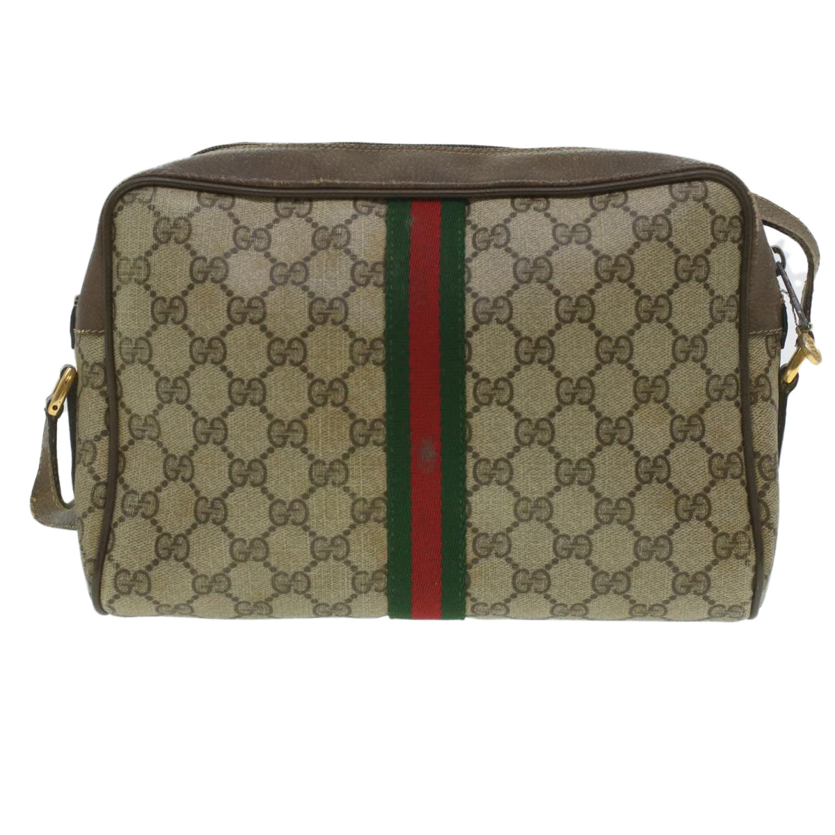 GUCCI GG Canvas Web Sherry Line Shoulder Bag Beige Red Green Auth 37155 - 0