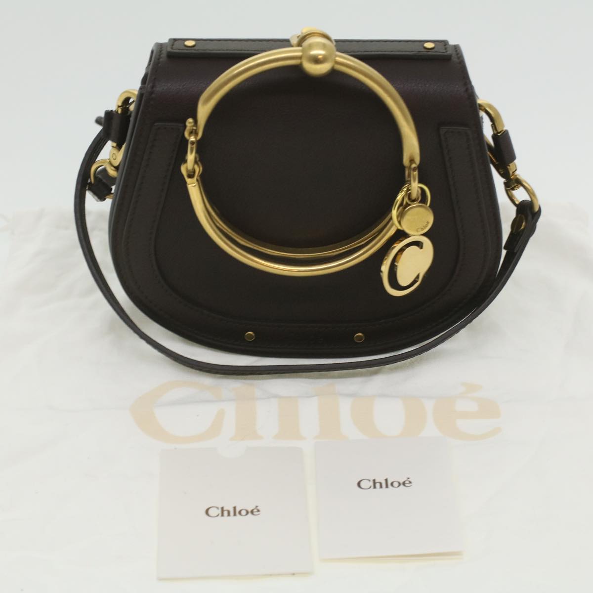 Chloe Small Rubberized Shoulder Bag Nile Leather 2way Brown Auth 37268A